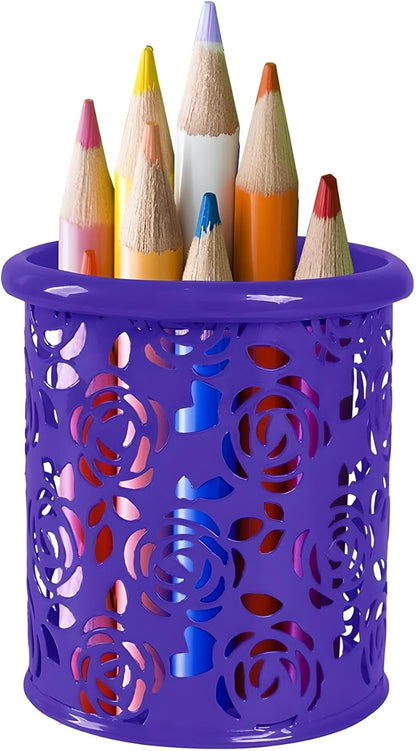 Dark Blue Pen Holder Round Desk Organizer 8x9cm