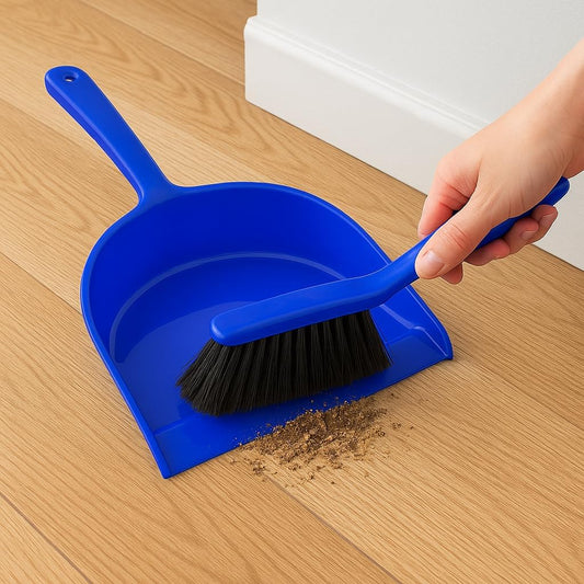 Blue Dustpan and Brush Set - High-Quality Plastic, Ergonomic Handle, Lightweight, Compact Design for Efficient Cleaning - Indoor & Outdoor Use, Ideal for Home, Office, Garage, and Car