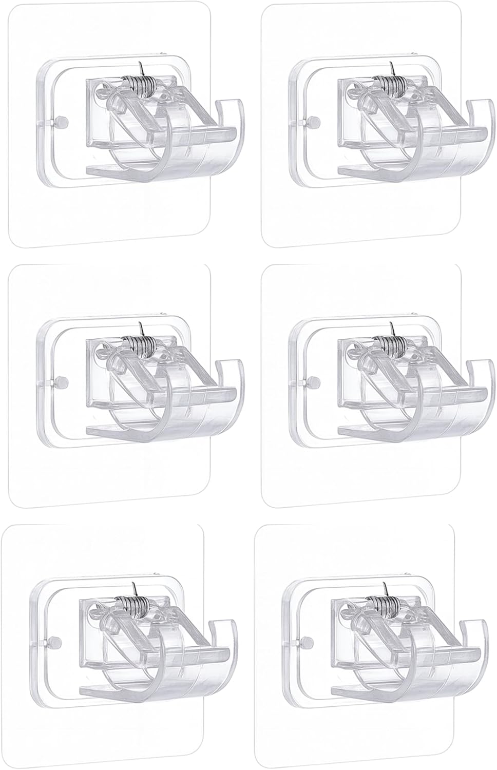 96 Pieces Nail-Free Adjustable Rod Holders (Transparent & White – PVC – 6×6 cm – Pack of 6)