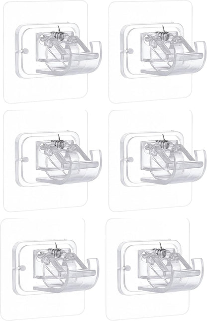 Nail-Free Adjustable Rod Holder – Transparent & White – PVC – 6×6 cm – Pack of 6
