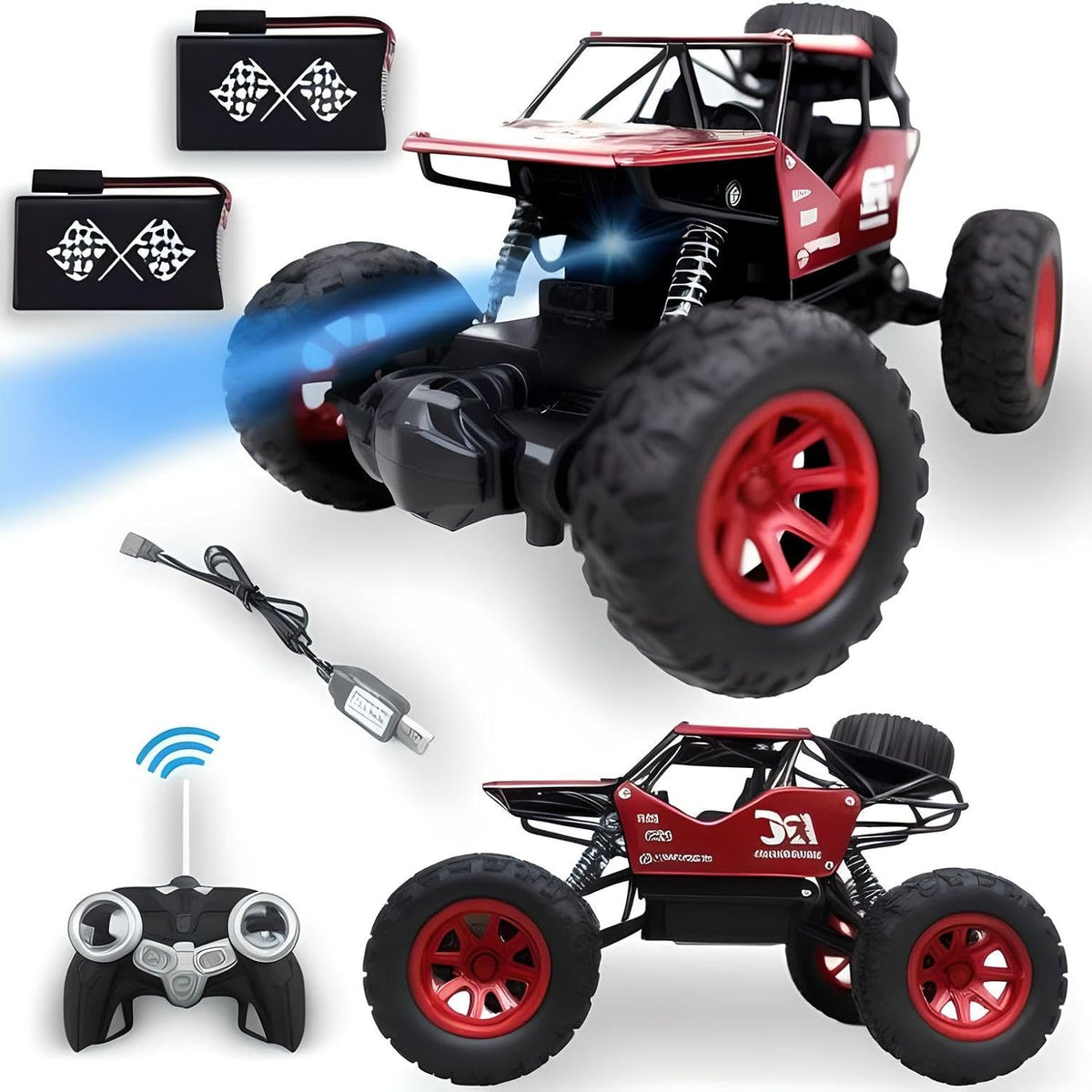 72 Pieces Remote Controls (2.4Ghz RC Truck 4Wd RC Monster Truck Powerful Rock Crawler Remote Control Car Off-Road Toys For Boys Red)