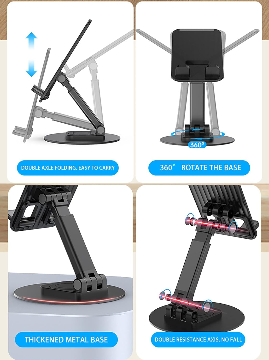 96 Pieces 360° Rotatable & Foldable Mobile Holders for Flat Surfaces (Universal Adjustable Cell Phone Stand – Hands-Free Desk Phone Holder for Office – Kitchen – Bedside – Video Calls & Streaming)