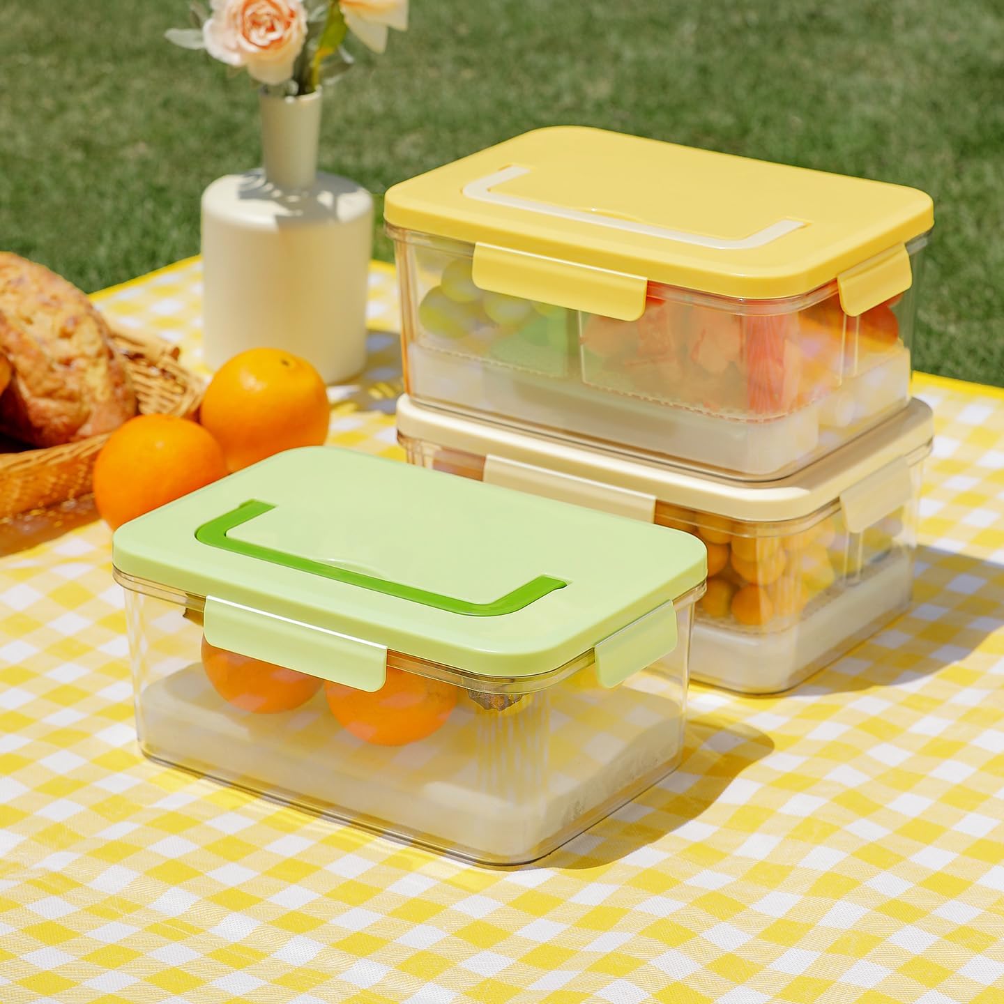 60 Pieces Portable Picnic Boxes (Airtight Design – Yellow – 1KG Capacity – Pack of 3)