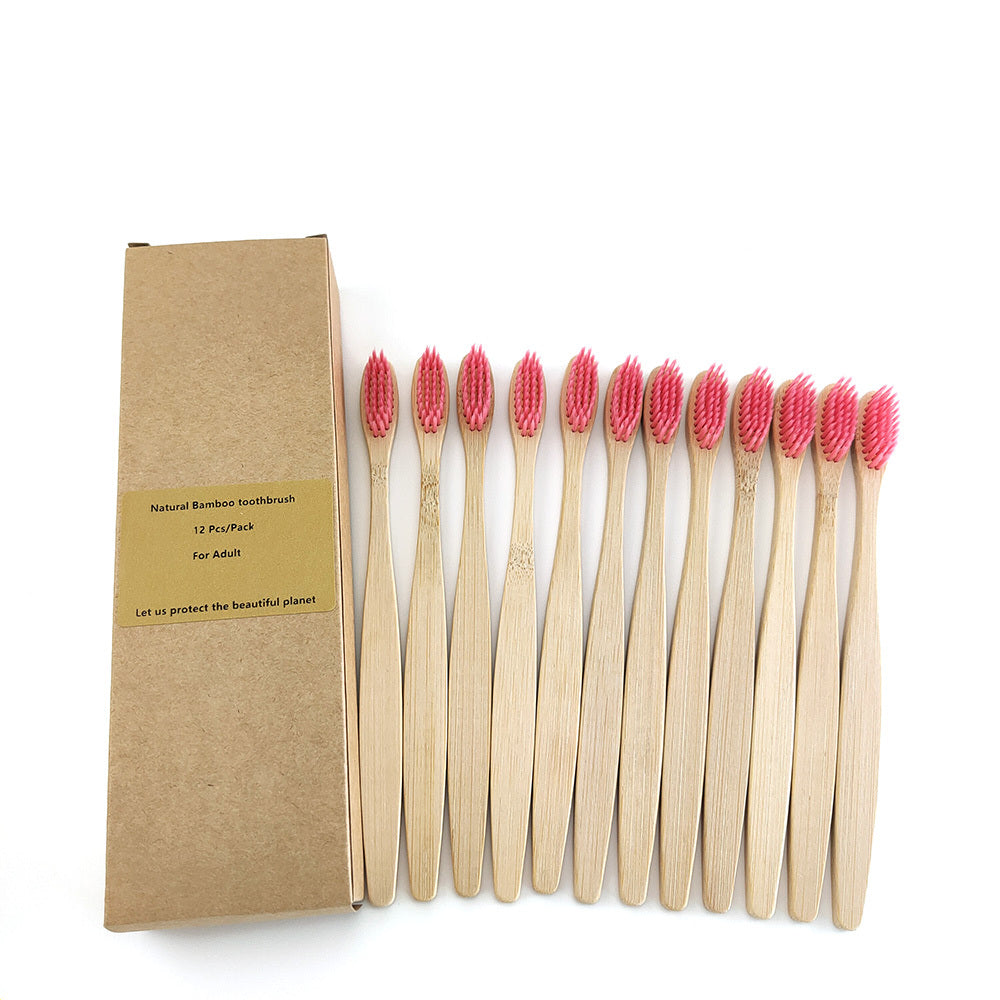Eco-Friendly Bamboo Toothbrush 12-Pack with Biodegradable Handle