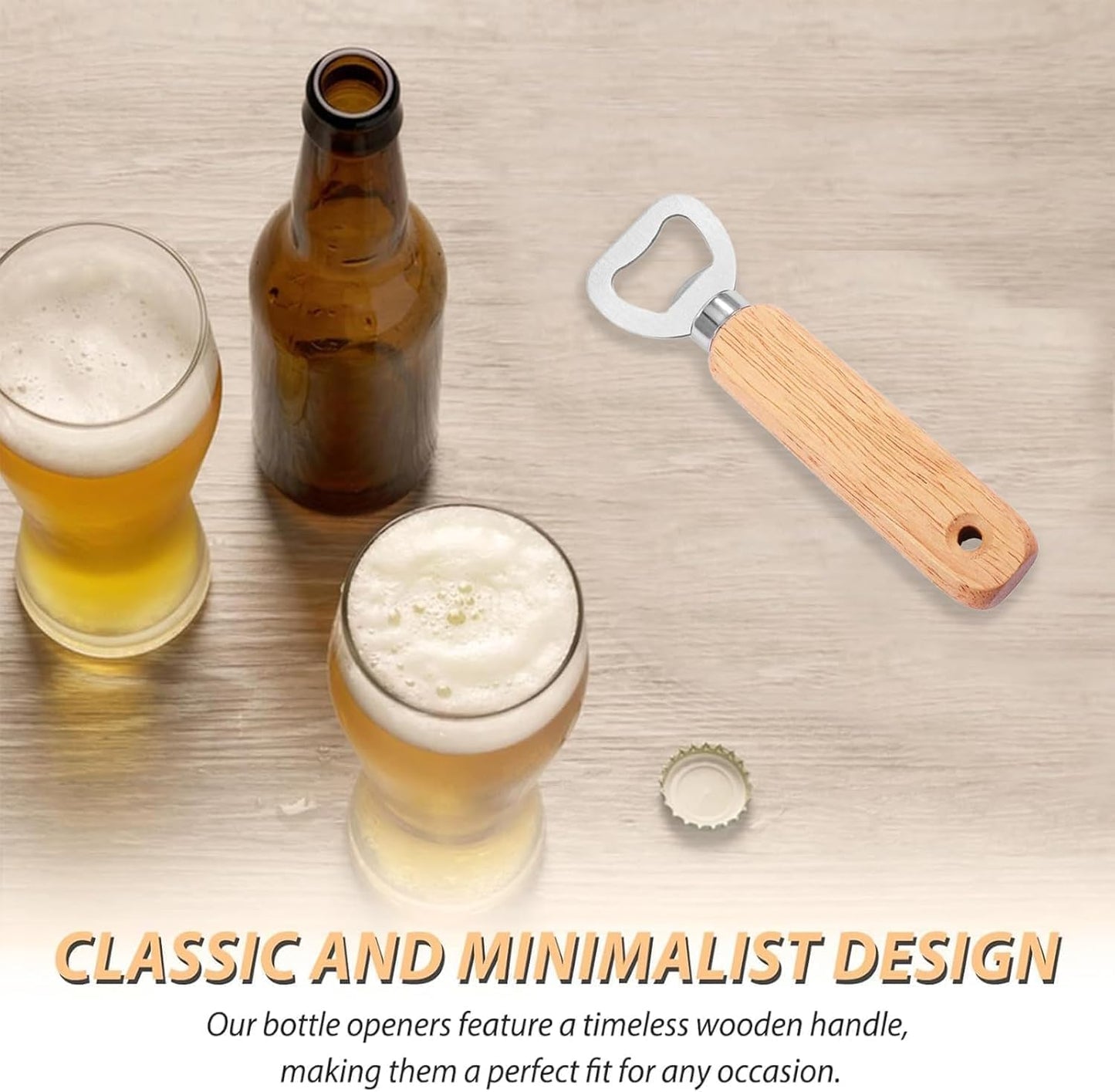 Wooden Bottle Opener - Portable Beer Bottle Opener for Drinks, Wooden Handle, Ideal for Home, Pub, Outdoor Use, Great Gift for Men