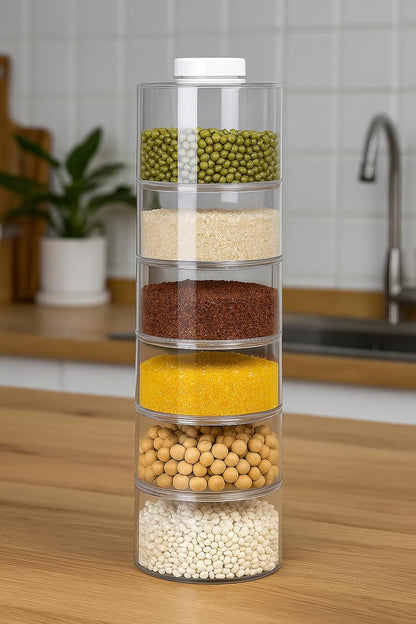 Spice Tower Plastic Transparent 6 pcs Set, Spice Jar Pepper Shaker Box, Transparent Rotating Seasoning Storage Organizer Herb Kitchen Rack, Condiment Bottles for Home and Kitchen