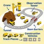 60 Pieces Kids Train Toy Playset - Bright Yellow Construction Trains with Service Vehicles (Tracks – and Crane - Perfect for Imaginative Play and STEM Learning)