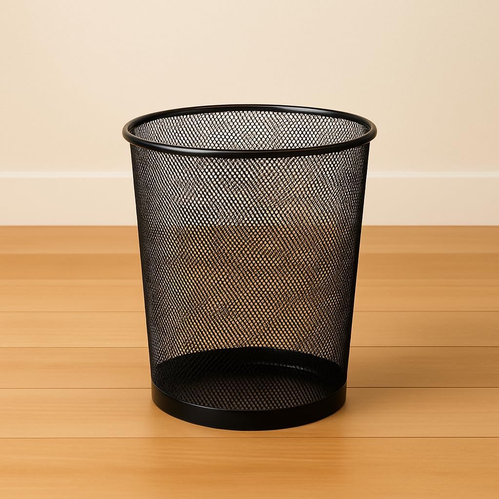 96 Pieces Black Metal Waste Bin - Durable & Stylish Trash Cans for Home (Office & Bathroom | Rust-Resistant – Easy-Clean Design | Compact Round Metal Garbage Bin for Indoor Spaces)