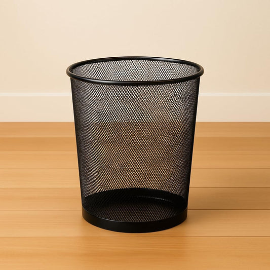 Black Metal Waste Bin - Durable & Stylish Trash Can for Home, Office & Bathroom | Rust-Resistant, Easy-Clean Design | Compact Round Metal Garbage Bin for Indoor Spaces