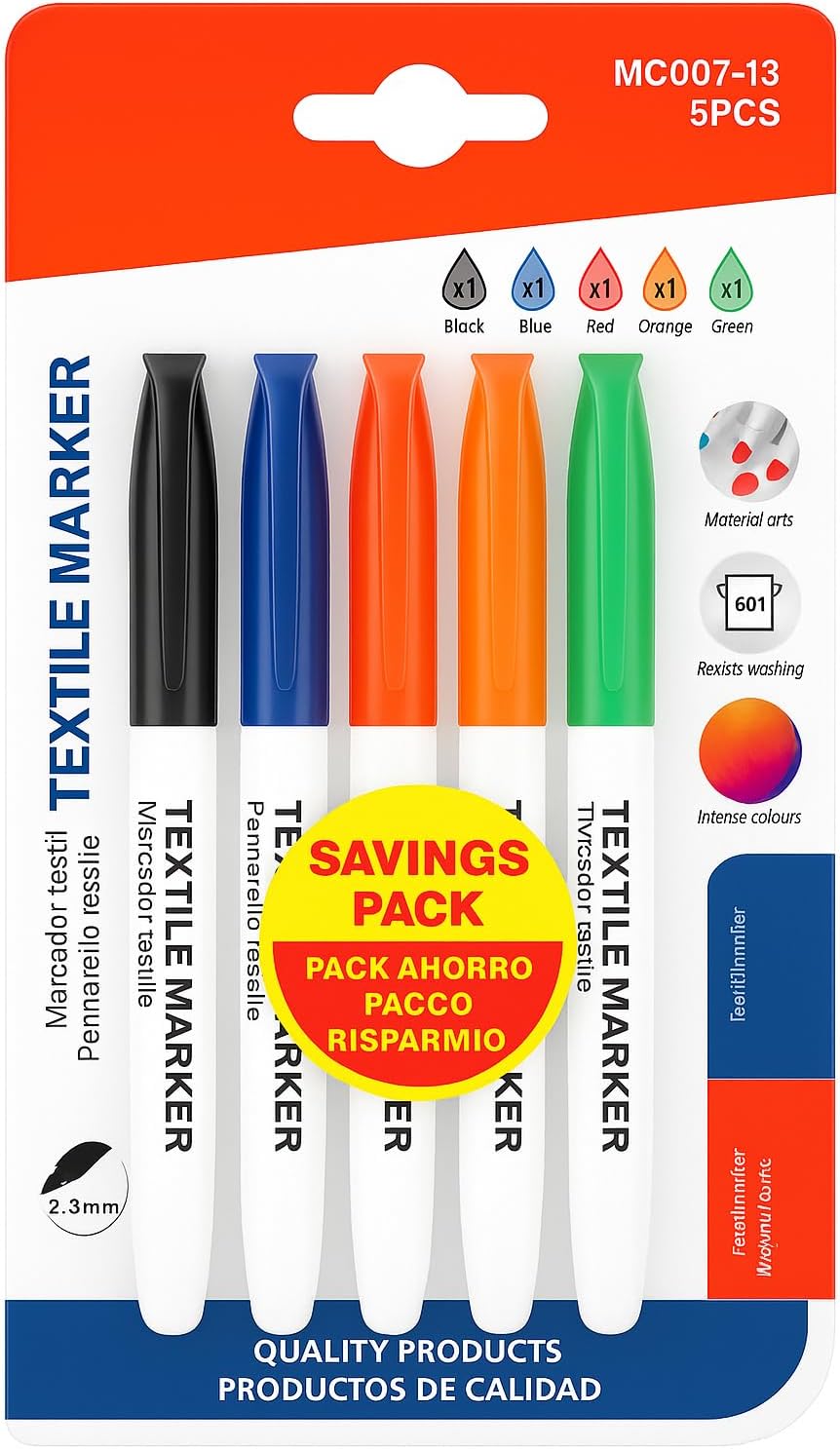 96 Pieces Textile Marker Sets (5 Piece Mixed Colors – 14 cm – 2-3 mm Tip for Fabric Art and Design)