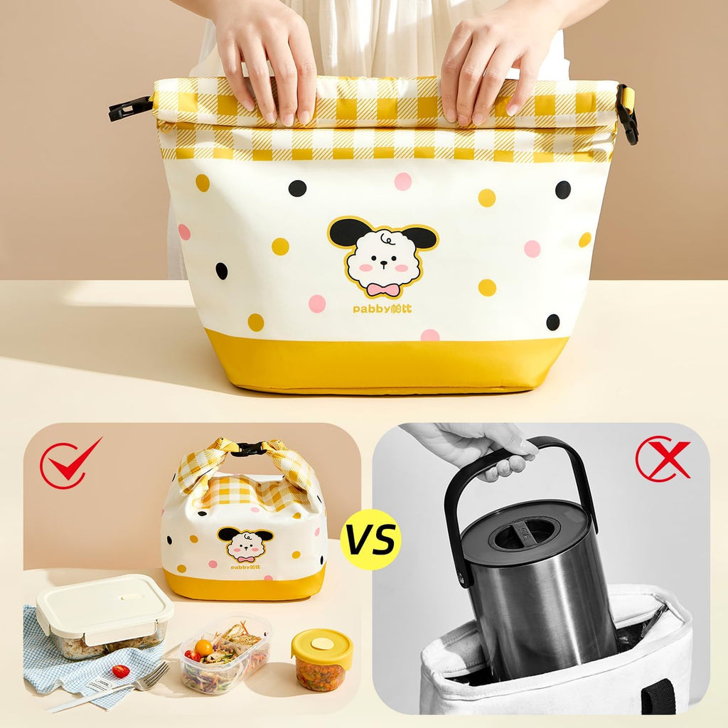 96 Pieces 10L Insulated Waterproof Rice Bags (Curly Fur Dog Design – Yellow Grid – Large Size – Lightweight & Durable)