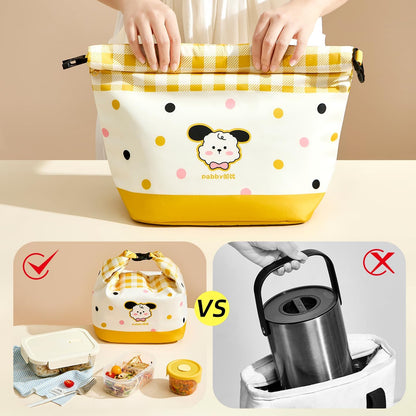 10L Insulated Waterproof Rice Bag – Curly Fur Dog Design – Yellow Grid – Large Size – Lightweight & Durable