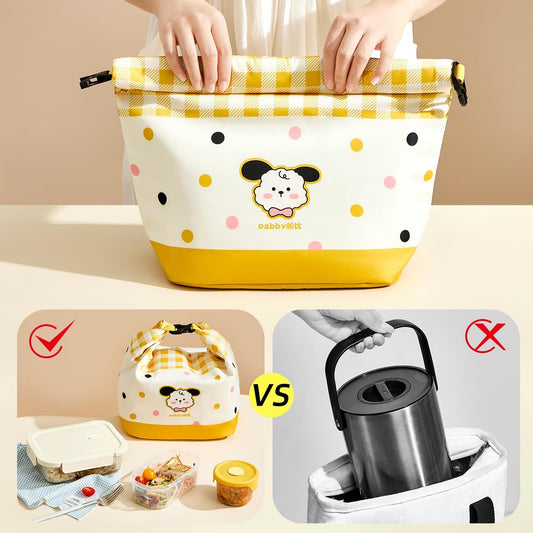 10L Insulated Waterproof Rice Bag – Curly Fur Dog Design – Yellow Grid – Large Size – Lightweight & Durable