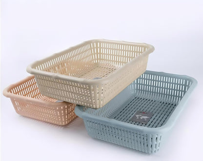 Mini Storage Basket X-Large – 39x29x8 cm Sturdy Transparent-Natural Plastic Storage Basket, 4.5L, BPA-Free, Easy to Stack and Clean,Assorted