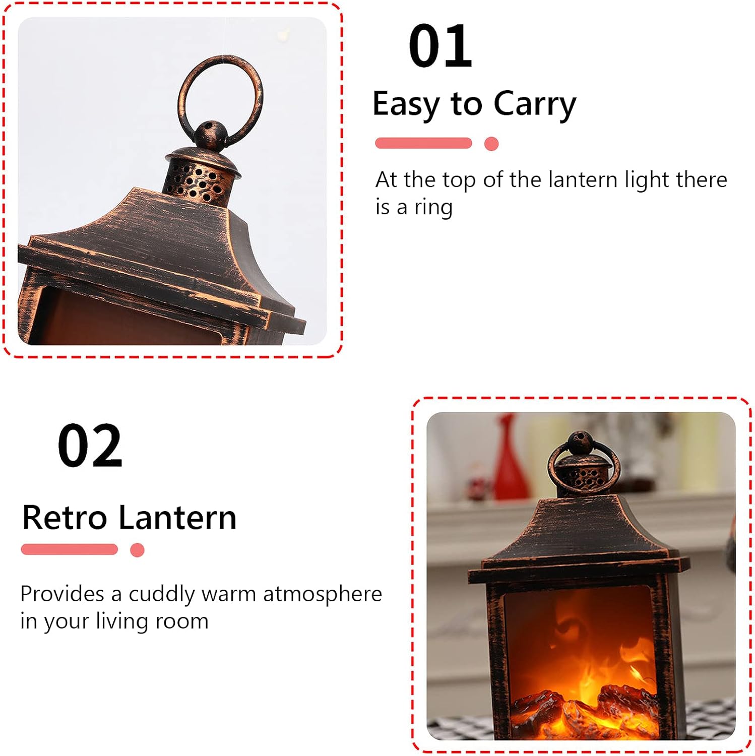 72 Pieces Fireplace Lanterns (Romantic Night Light Fireplace Effect – Cozy Decorative Light – Battery Operated LED Flame Lanterns – Indoor/Outdoor Ambiance Light for Home – Patio – Bedroom – Firewood Glow Lantern)