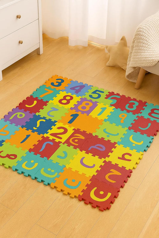 6x6cm Puzzle Sheets Arabic Numbers & Letters Foam Tiles for Kids – Educational Alphabet and Number Puzzle