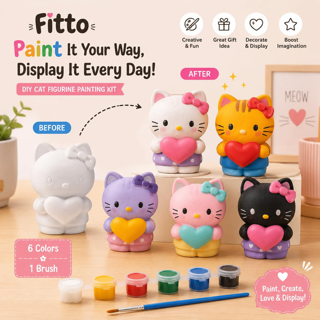 96 Pieces DIY Cat Figurine Painting Kits with White Paintable Model (6 Paint Pots and Brush – Assorted Colors)
