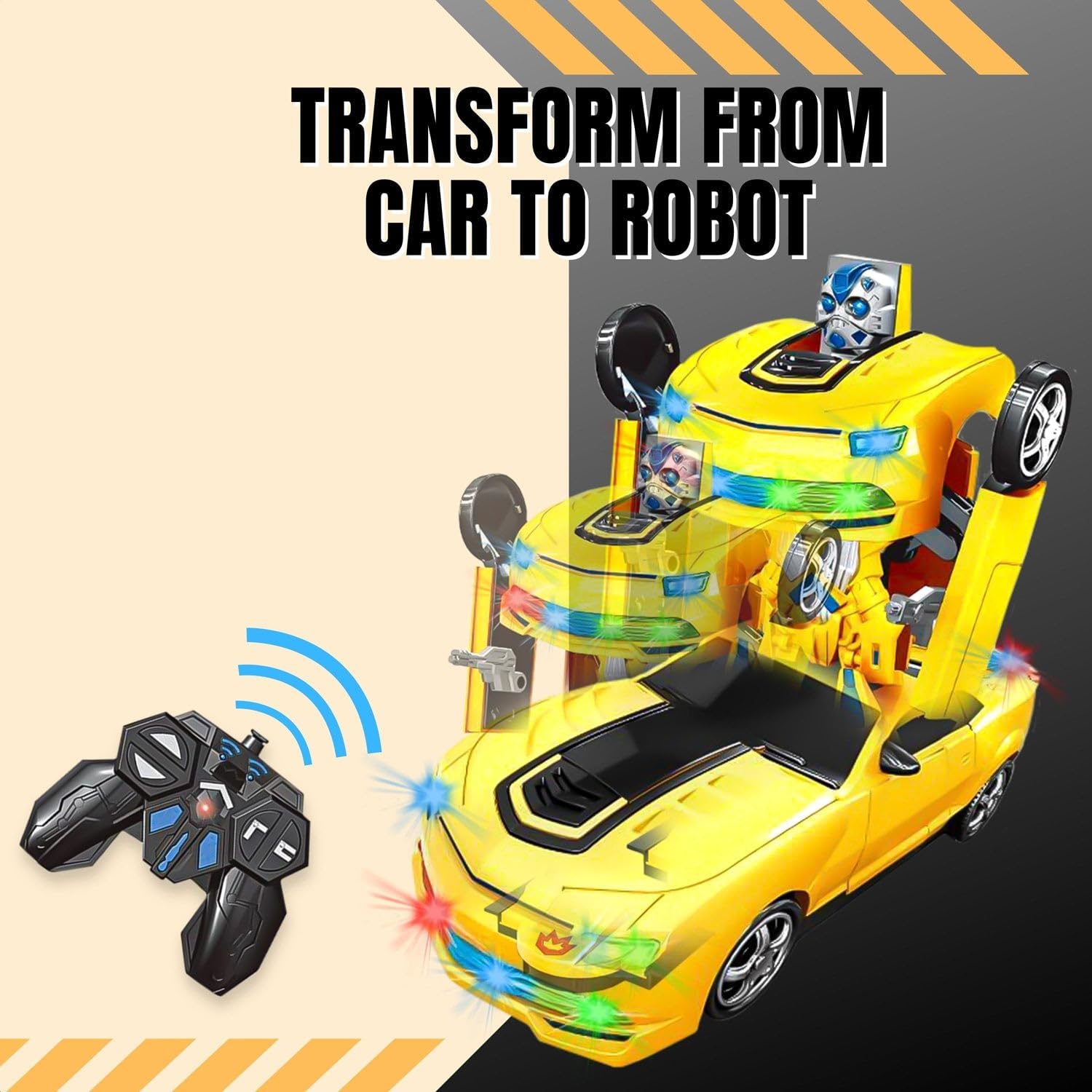 72 Pieces 2 In 1 Remote Control Bumble Car One Button Transformation From Robot Mode To Sports Car Modes with Light and Music