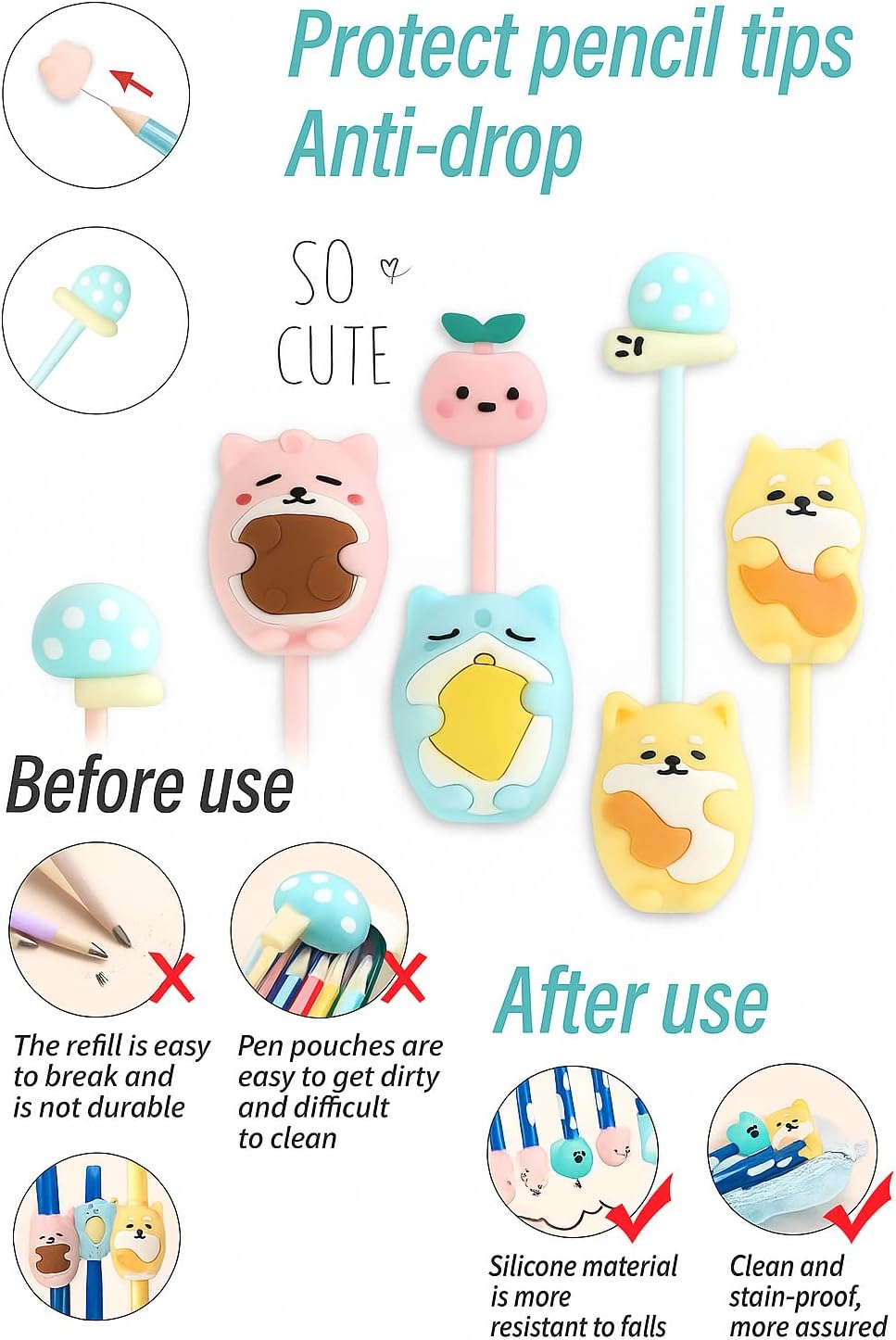 3-Piece Guitar Design Pencil Caps 2.1x7.5cm for Pencil Tip Protection