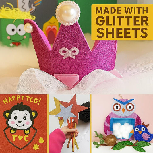 EVA Sponge Glitter Sheets A4 Size 21cm x 29.7cm Assorted Colors for Crafts and DIY Projects