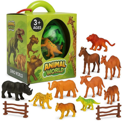 Premium Plastic Animal Toy Set - Includes Hippo, Giraffe, Camel, Horse, Tiger, Lion, Elephant & More - Educational & Fun Wildlife Figures for Kids