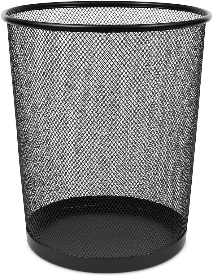 96 Pieces Black Metal Waste Bin - Durable & Stylish Trash Cans for Home (Office & Bathroom | Rust-Resistant – Easy-Clean Design | Compact Round Metal Garbage Bin for Indoor Spaces)