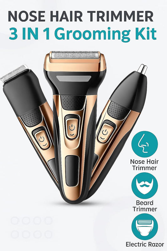 Nose Hair Trimmer, 3 In 1 Grooming Kit, Multifunctional, Double Blade, Electric Shaver