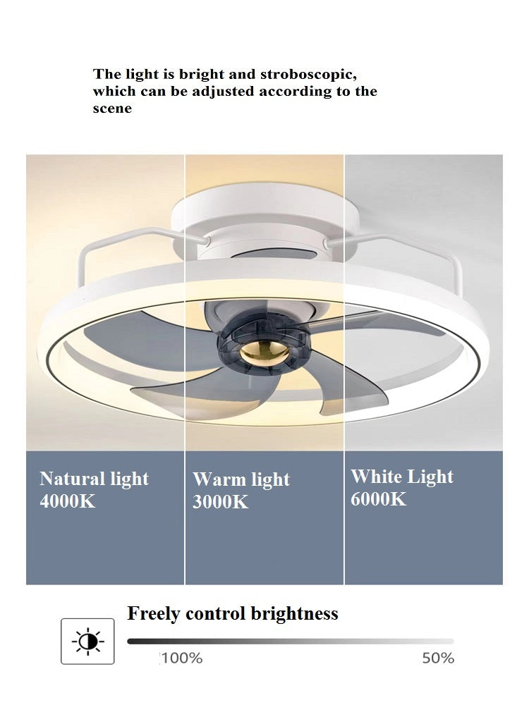 Energy-Efficient Ceiling Fan with LED Light - White Circular Design