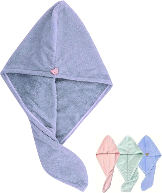Microfiber Hair Drying Towel cap to Dry Curly or Straight Short Hair Quickly, Assorted color, Pack of 1