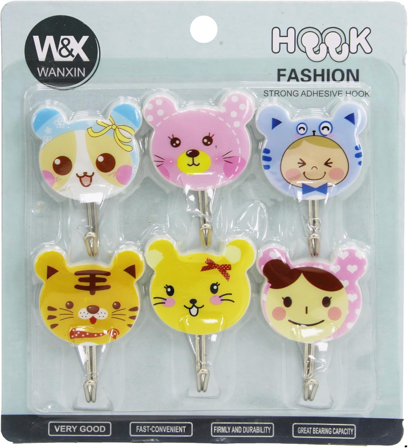 Durable Plastic Hooks Mix Animal Designs 3pcs on Card
