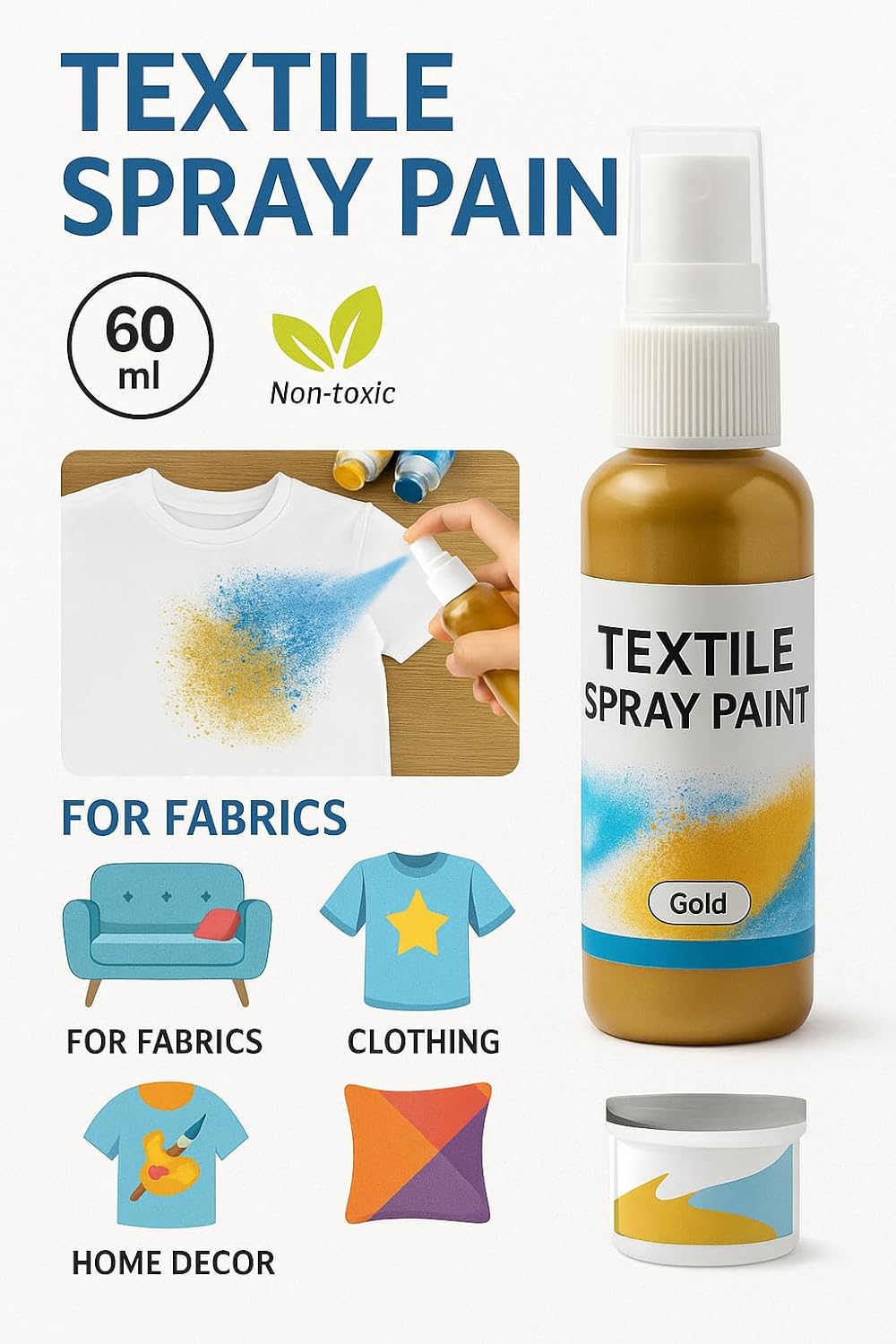 120 Pieces 60ml Textiles Spray Paints for Fabrics (Clothing & Home Decor)