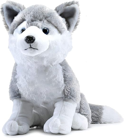 Fitto Grey Sitting Husky Plush Toy, 35cm - Ultra-Soft, Cuddly Stuffed Animal, Realistic Dog Design, Perfect Kids Toy for Birthday Gifts, Nursery Decor, and Collectibles