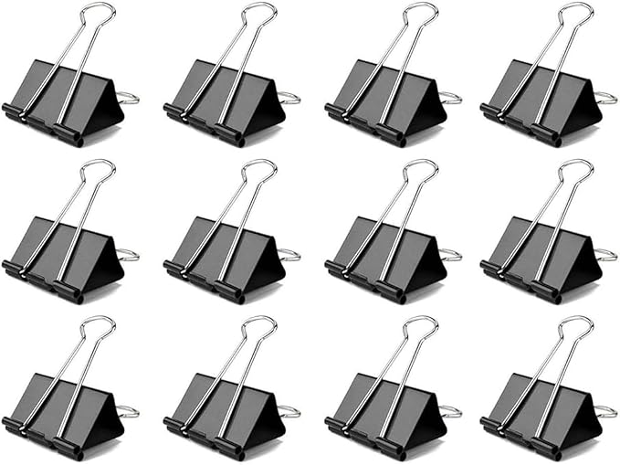 Fitto Binder Clips - Heavy Duty Metal Clamps for Organizing Papers, Files, Office Supplies, and Schoolwork - Durable, Reusable, Ideal for Home, Office, and Classroom Use (12Pcs 51mm, Black)