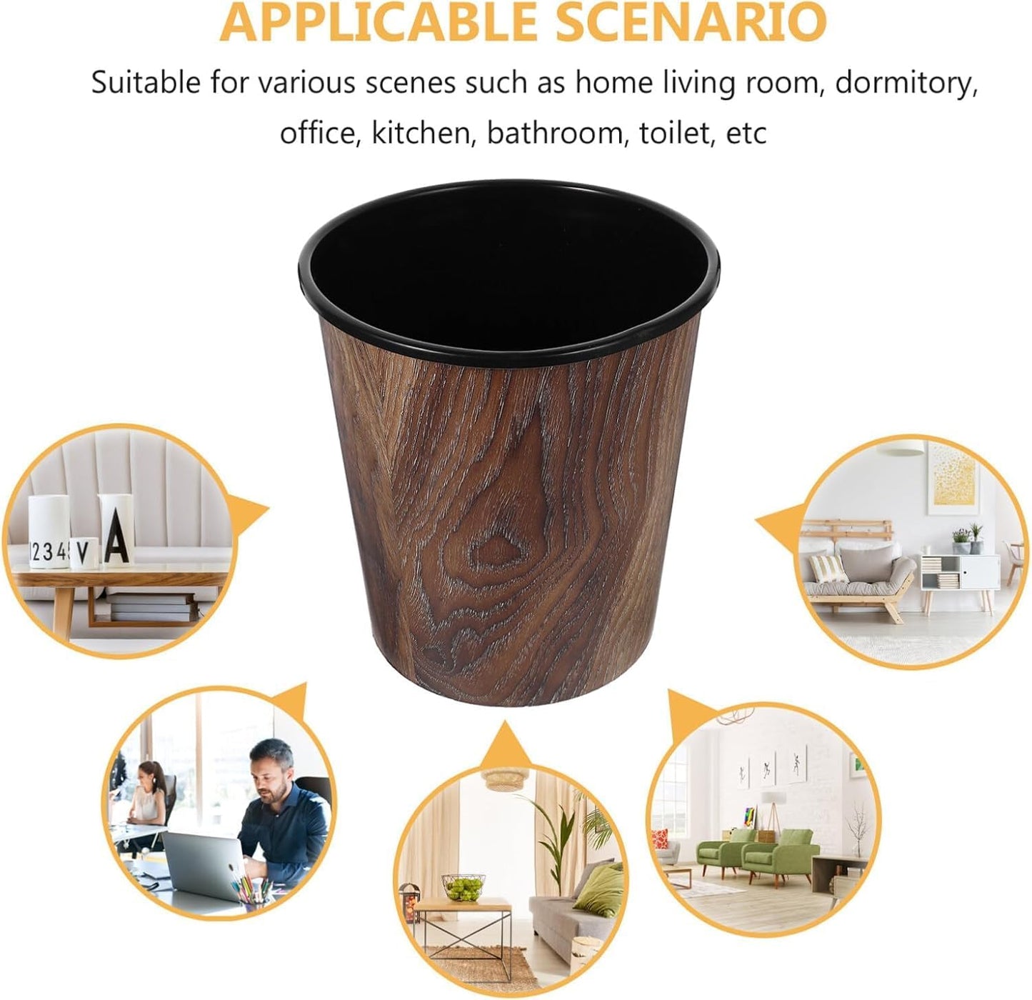 Wood Grain Bucket – Open Top Bucket for Kitchen, Bathroom, Bedroom, Office – 7L Plastic Bucket with Modern Imitation Wood Texture