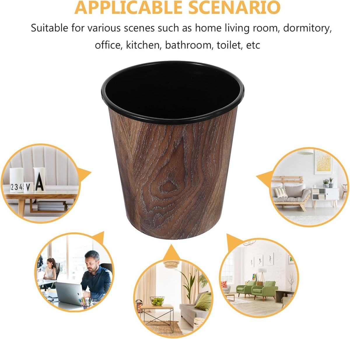 120 Pieces Wood Grain Buckets (Open Top Bucket for Kitchen – Bathroom – Bedroom – Office – 7L Plastic Bucket with Modern Imitation Wood Texture)