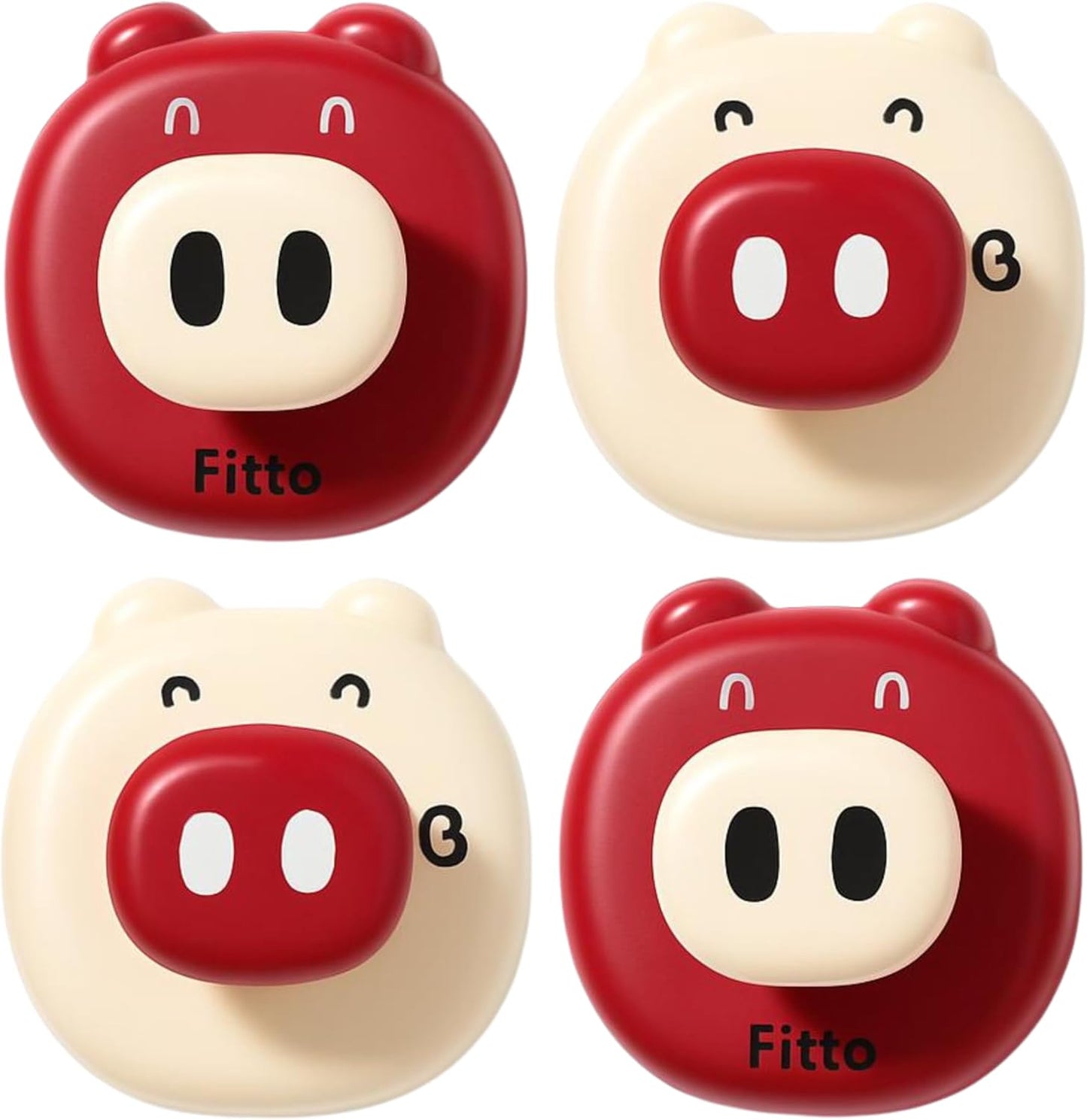 Cartoon Suction Cup Hooks – Fun Cream & Red Design - Pack of 4