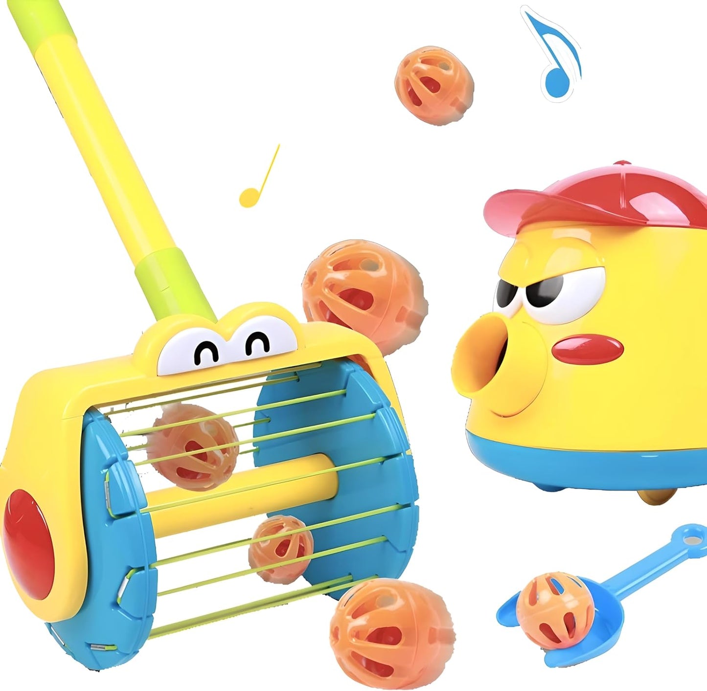 Toddler Angry Kettle Ball Launcher Toy with 5 Balls, Blue & Red Scopes, Light & Music Features