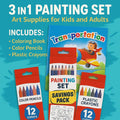 96 Pieces 3 in 1 Painting Sets with Color Pencils & Plastic Crayons (Art Supplies for Kids and Adults)