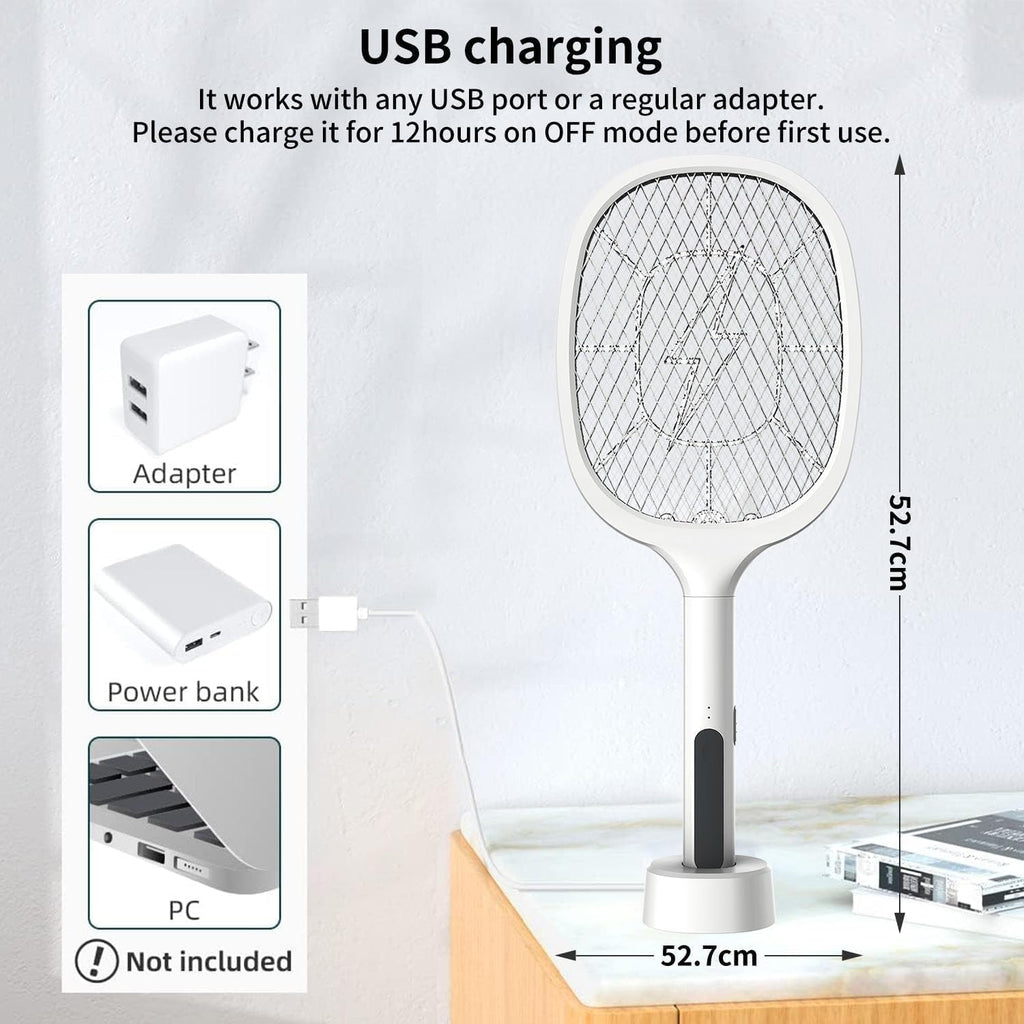 96 Pieces 3000V Electric Fly Swatters (2-in-1 Dual Modes Mosquito Killer & Bug Zapper with USB Rechargeable Base – Powerful 3-Layer Safety Mesh for Home – Bedroom – Kitchen – Patio)