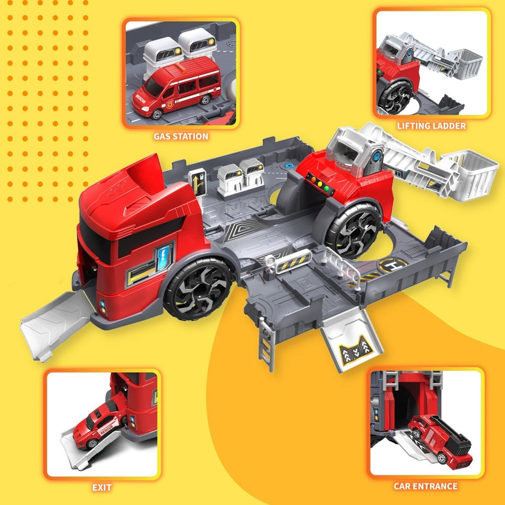 72 Pieces 2 Ins (1 Large Firefighter Truck and Fire Station and 2 Die Cast Cars)