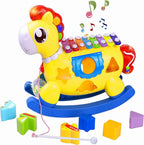 72 Pieces Toddler Multifunctional Musical Toy Shape Sorter Puzzles (Xylophone – Rocking & Pull-Along Horse)