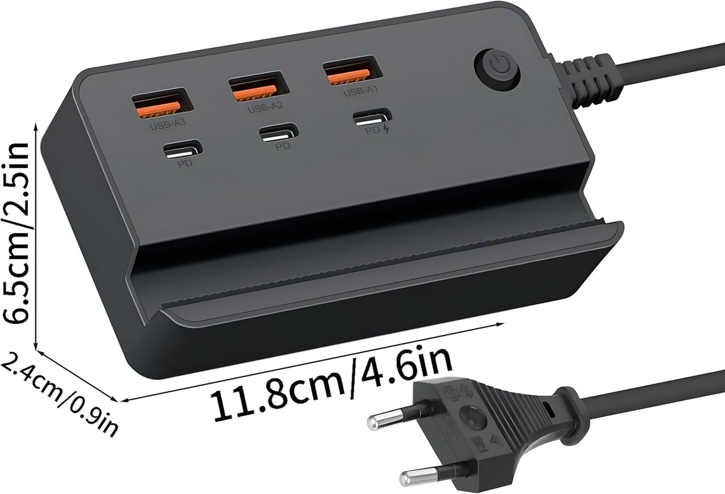 2-in-1 Multi-USB Charging Station Desktop Power Strip with 3 USB Ports & 3 Type C Ports 35W
