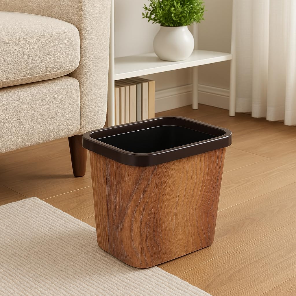 10L Rectangular bucket with Wooden Shade | Durable Plastic bucket for Kitchen, Office, Bathroom, or Bedroom | Stylish bucket with Pressure Ring Design