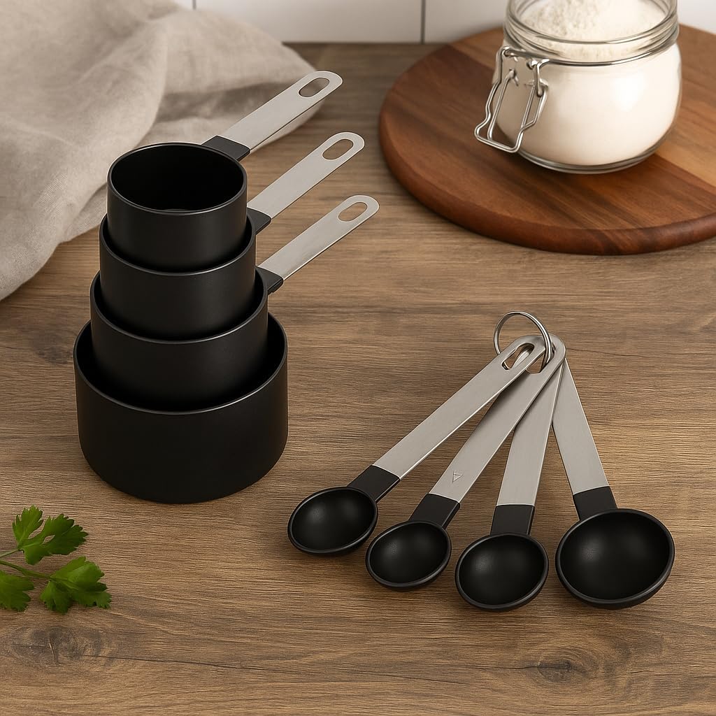 96 Pieces 8 Pieces Measuring Cups and Spoons Set - Stainless Steel Stackable Measuring Cups & Spoons for Dry and Liquid Ingredients (Precise Measurement Tools – Dishwasher Safe – Ideal for Baking & Cooking)