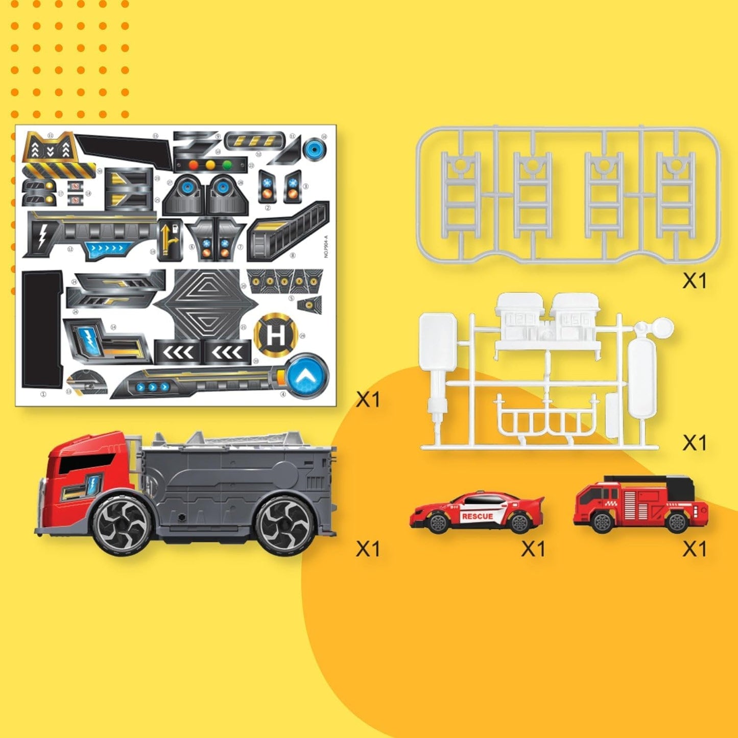 2 In 1 Large Firefighter Truck and Fire Station and 2 Die Cast Cars