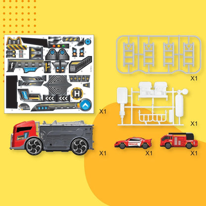 2 In 1 Large Firefighter Truck and Fire Station and 2 Die Cast Cars