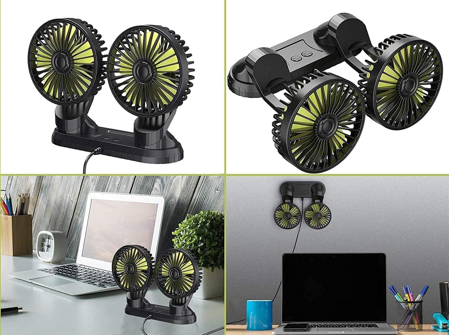 72 Pieces Dual Head Car Fans (5V USB Electric Cooling Fan – 3-Speed 360° Rotating Air Circulator – Dashboard Mounted – Energy-Efficient with Aromatherapy Tablets for Car – Home – Office)