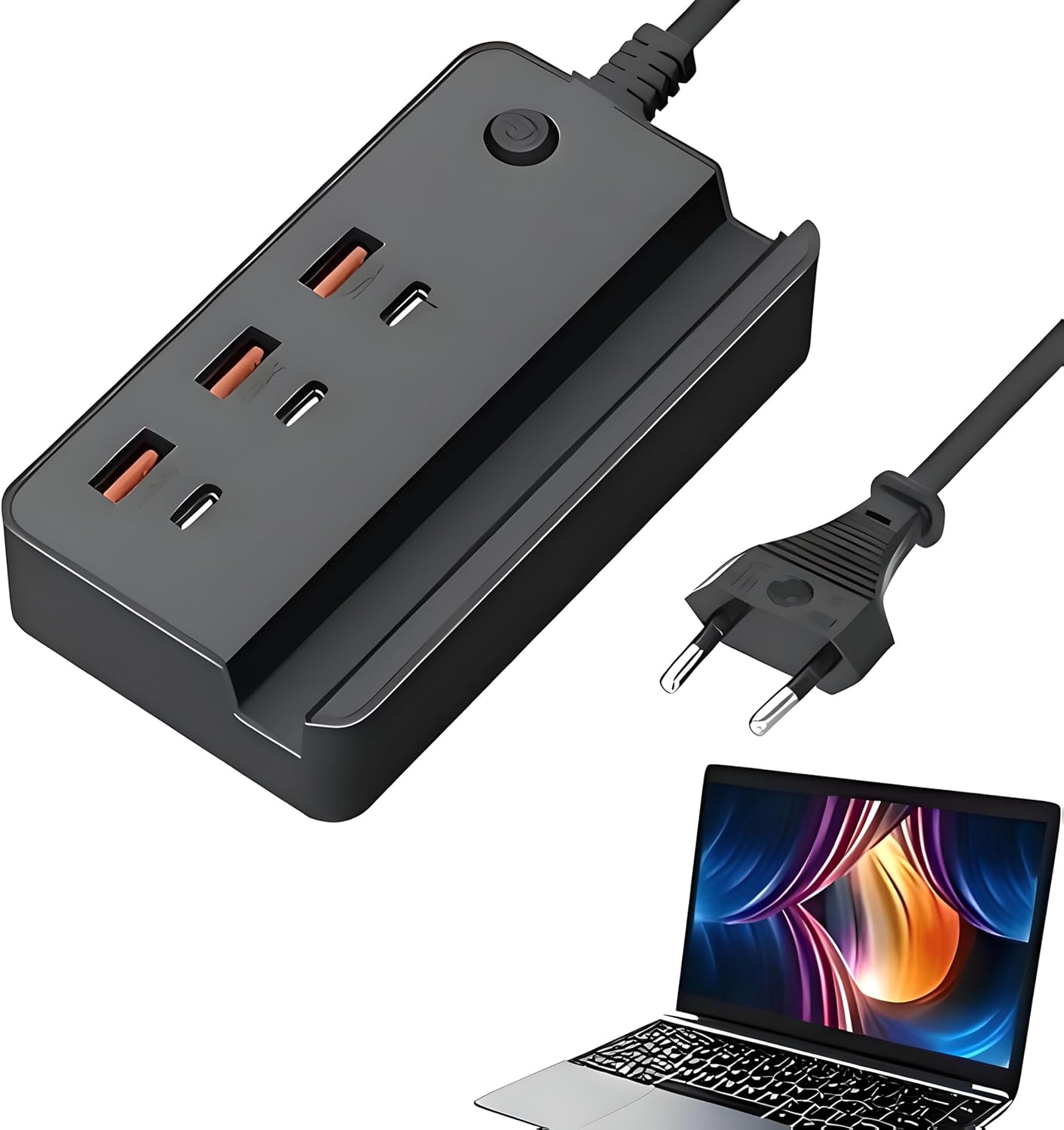 2-in-1 Multi-USB Charging Station Desktop Power Strip with 3 USB Ports & 3 Type C Ports 35W