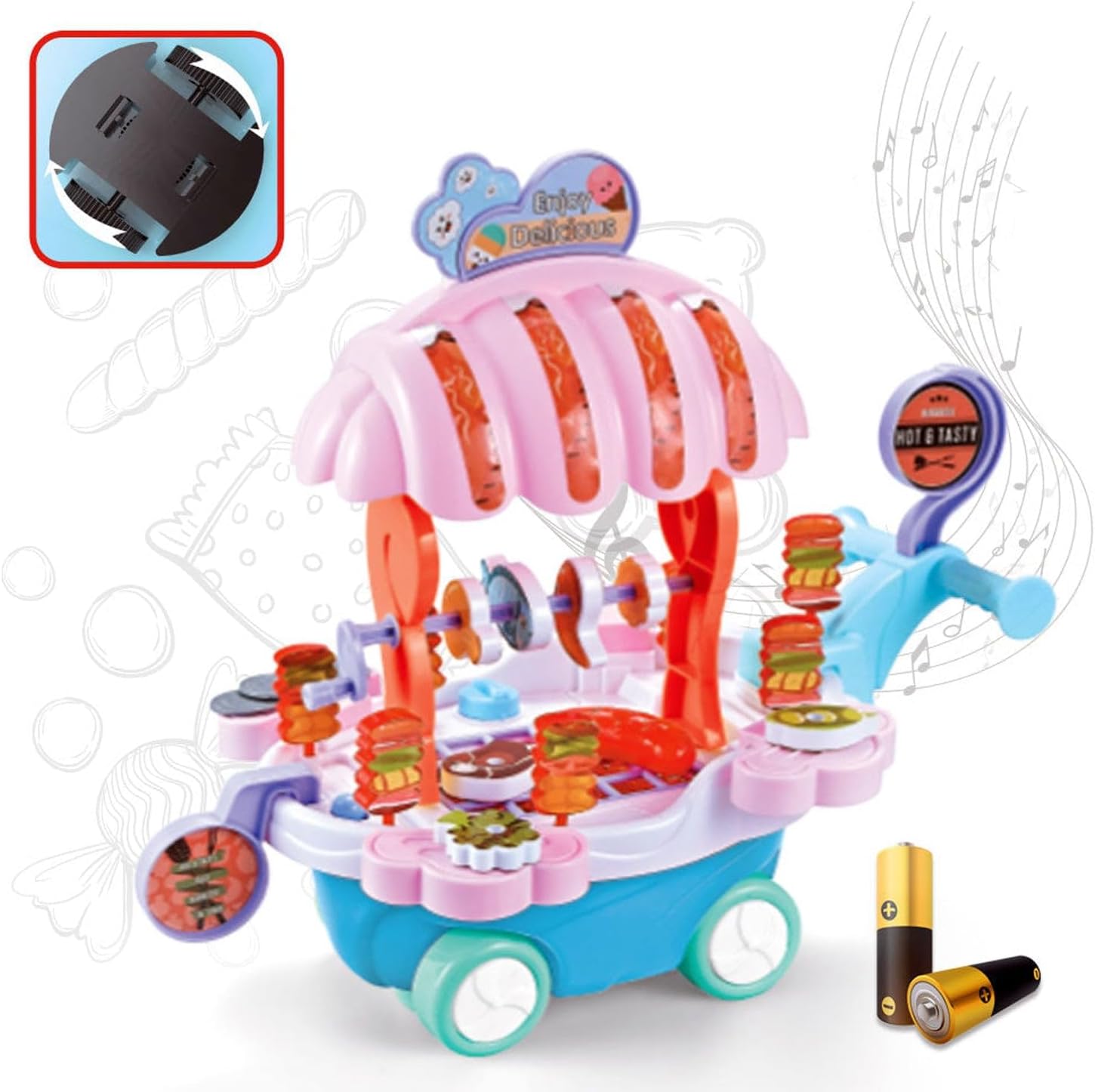 72 Pieces Kidwala Food Trucks for Kids (Barbecue Toy Cart Play Set – Pretend Play Toys for Girls – Educational BBQ Trolley With Music & Lighting – Red)
