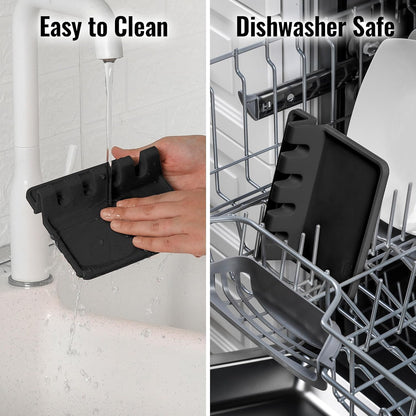Extra Large Black Silicone Spoon Rest for Stove Top with Drip Pad - Heat-Resistant BPA-Free Utensil Holder for Kitchen Counter (1 Pack)
